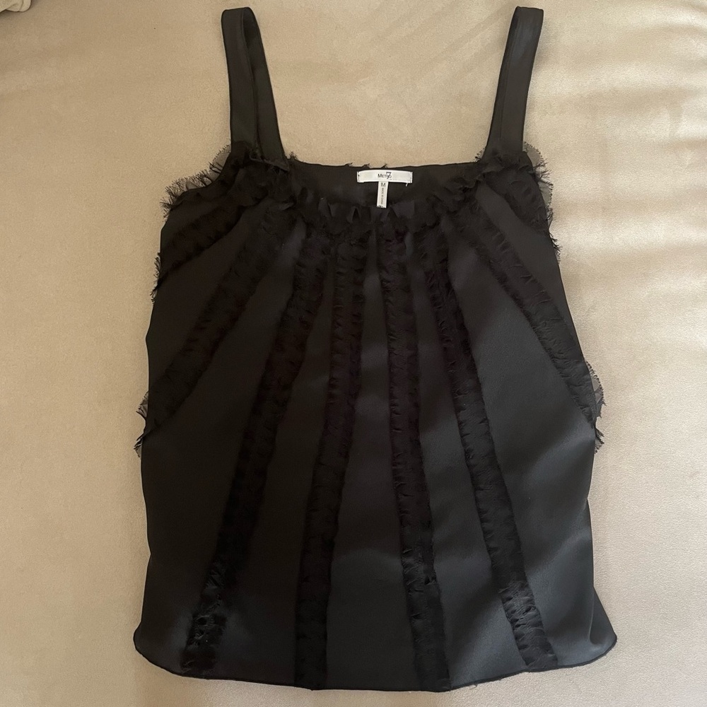 Black Blouse Tank with Ruffle Details